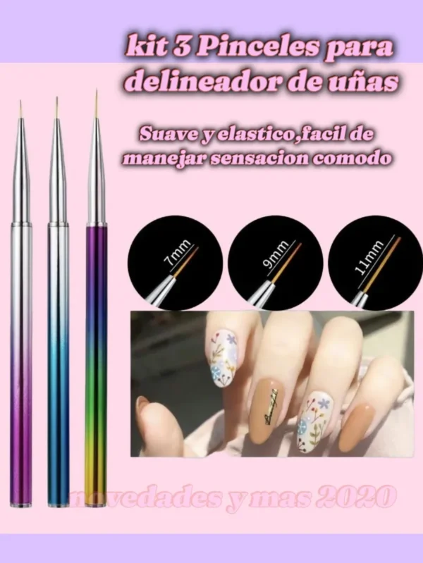 3 Pincel Liner Cuerpo De Aluminio Profesionales