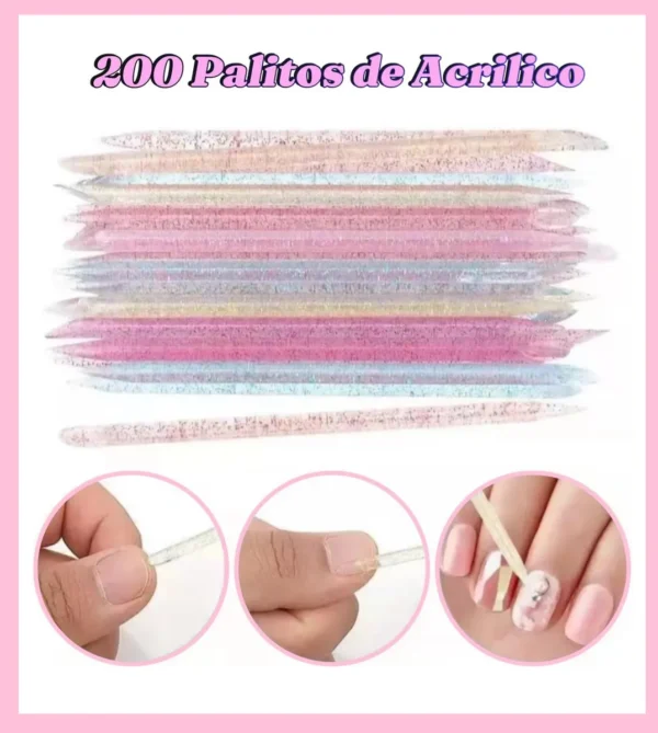 200 Piezas Palitos De Naranjo Glitter Para Uñas Cutículas
