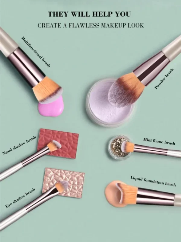 14 Piezas Cepillo Maquillaje Color Champán Color Champán