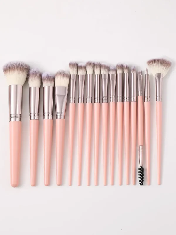 Set De 16 Brochas De Maquillaje Para Rostro Y Ojos Rosa